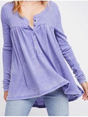 FREE PEOPLE We The Free Kai Waffle Henley Long Sleeve Top Size Large